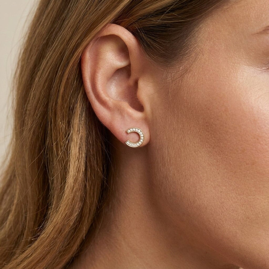 10KT Gold Horseshoe Studs Earrings Bijoux Signé Luxo Yellow 