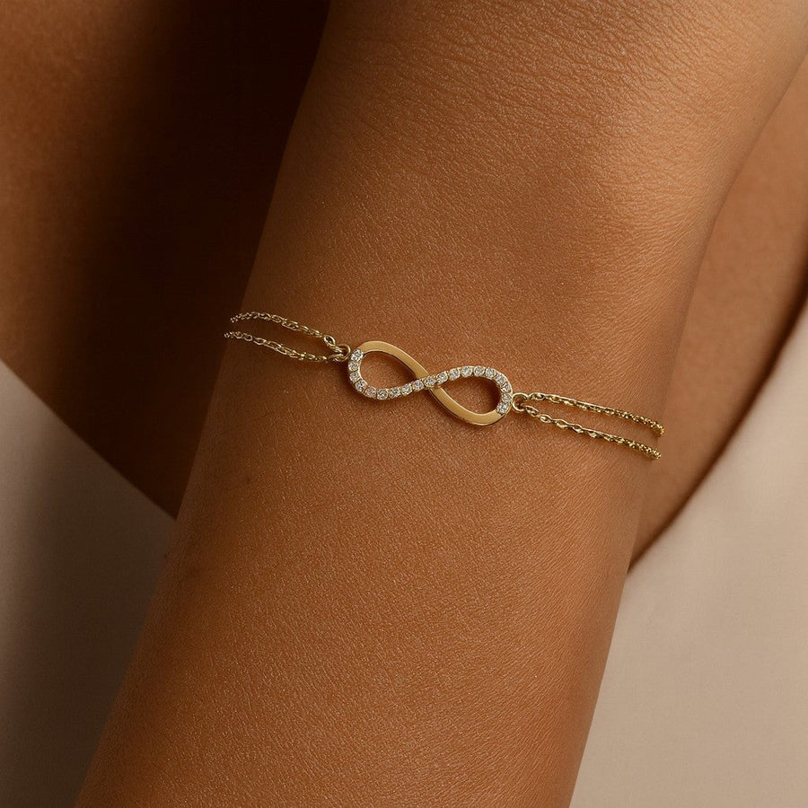10KT Gold Infinity Cubic Bracelet Bracelet Bijoux Signé Luxo Yellow 