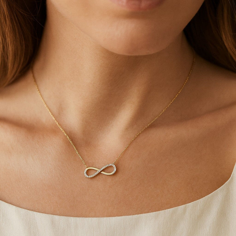 10KT Gold Infinity Cubic Necklace Necklace Bijoux Signé Luxo Yellow 