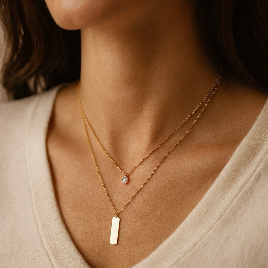 10KT Gold Layered Necklace Necklace Bijoux Signé Luxo Yellow Cursive 