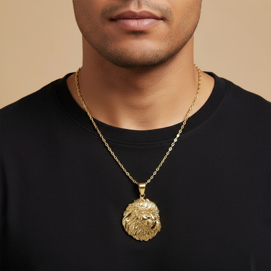 10KT Gold Lion Head Pendant Pendant Bijoux Signé Luxo 