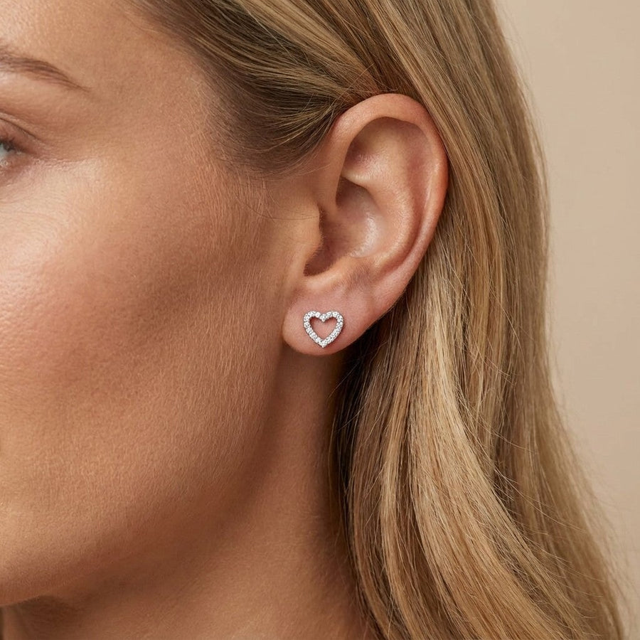 10KT Gold Love Studs Earrings Bijoux Signé Luxo White 