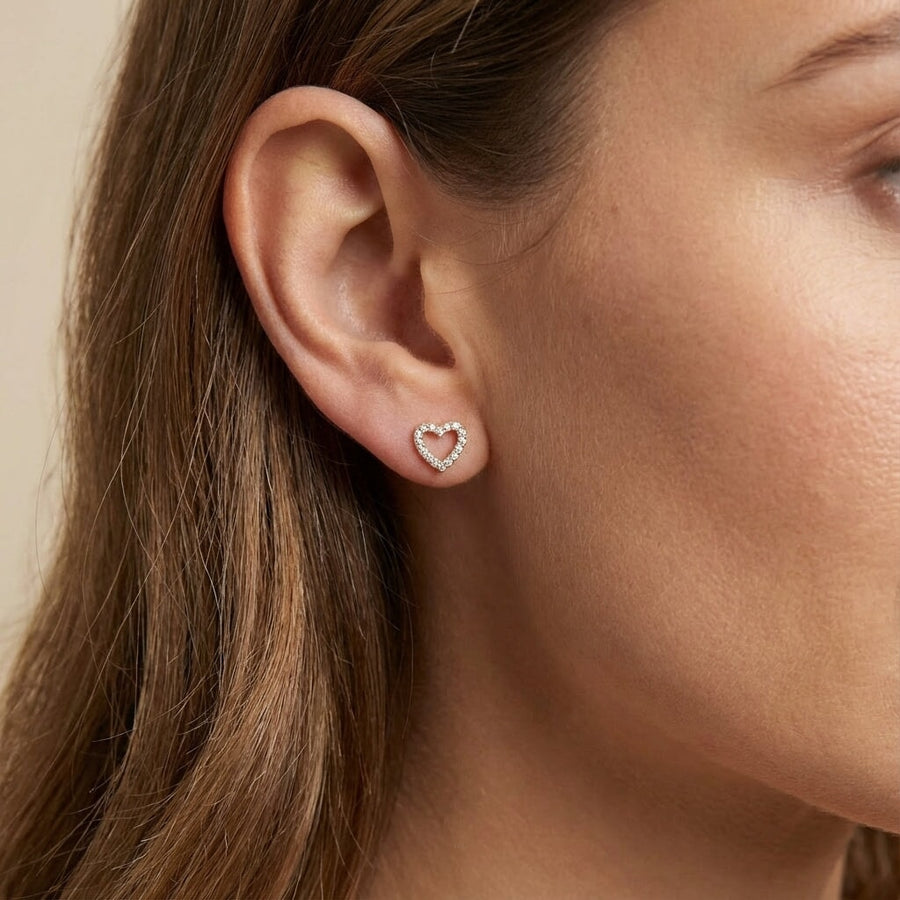 10KT Gold Love Studs Earrings Bijoux Signé Luxo Yellow 