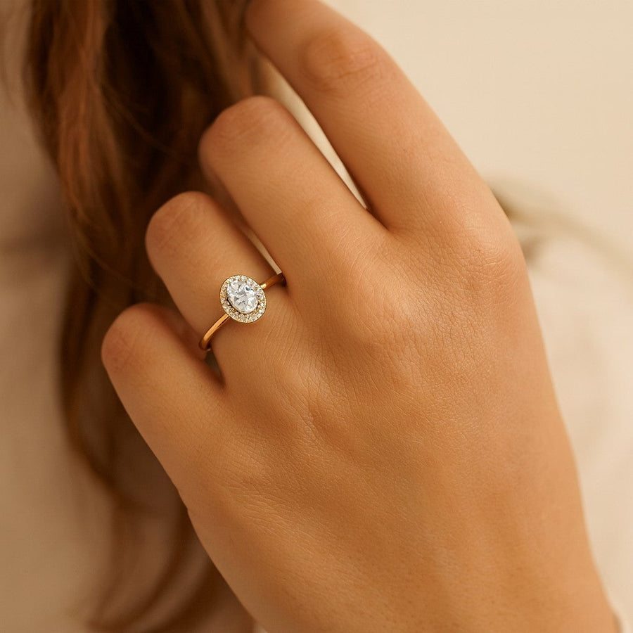 10KT Gold Luxury Oval Ring Ring Bijoux Signé Luxo 