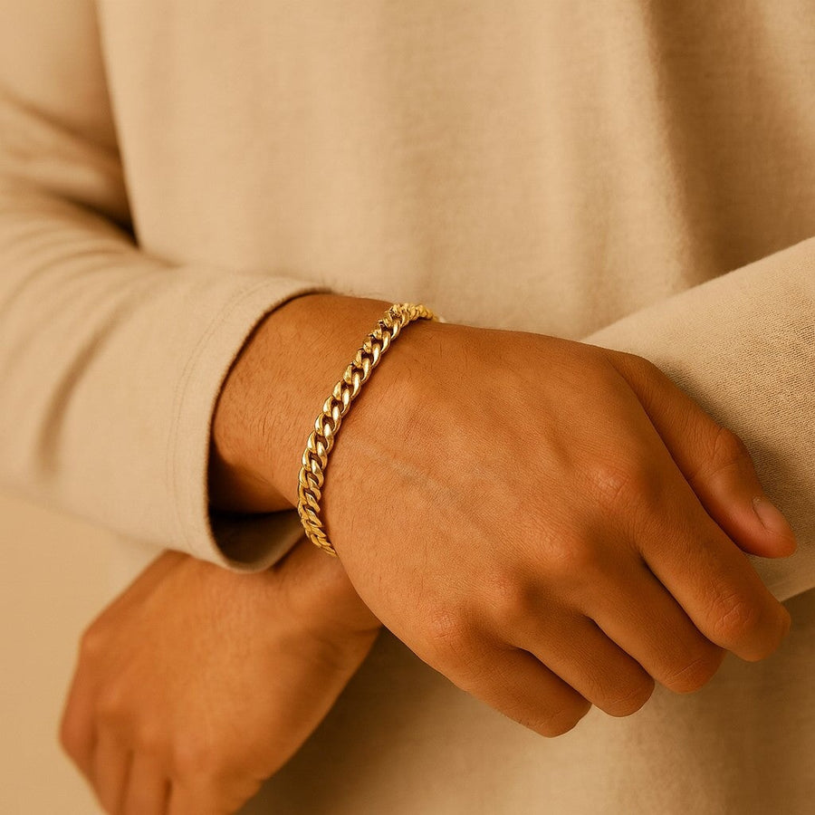 10KT Gold Miami Cuban Box Lock Bracelet Bracelet Bijoux Signé Luxo 6.8 mm 7.5" 