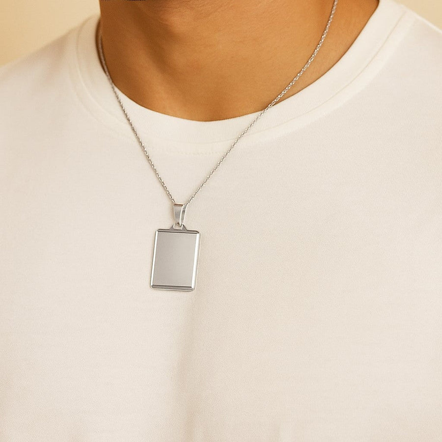 10KT Gold Military Army Tag Pendant Pendant Bijoux Signé Luxo White Medium: 30 mm X 20 mm Cursive