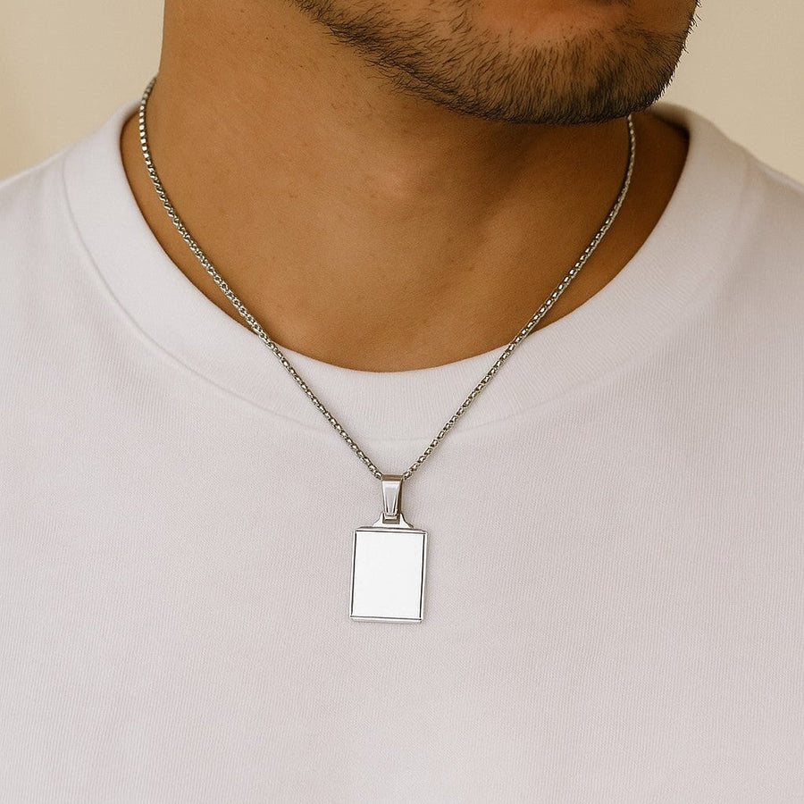 10KT Gold Military Army Tag Pendant Pendant Bijoux Signé Luxo White Small: 24 mm X 17 mm Cursive