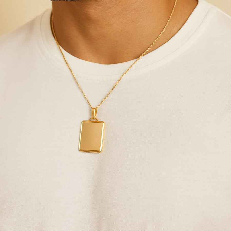 10KT Gold Military Army Tag Pendant Pendant Bijoux Signé Luxo Yellow Medium: 30 mm X 20 mm Cursive