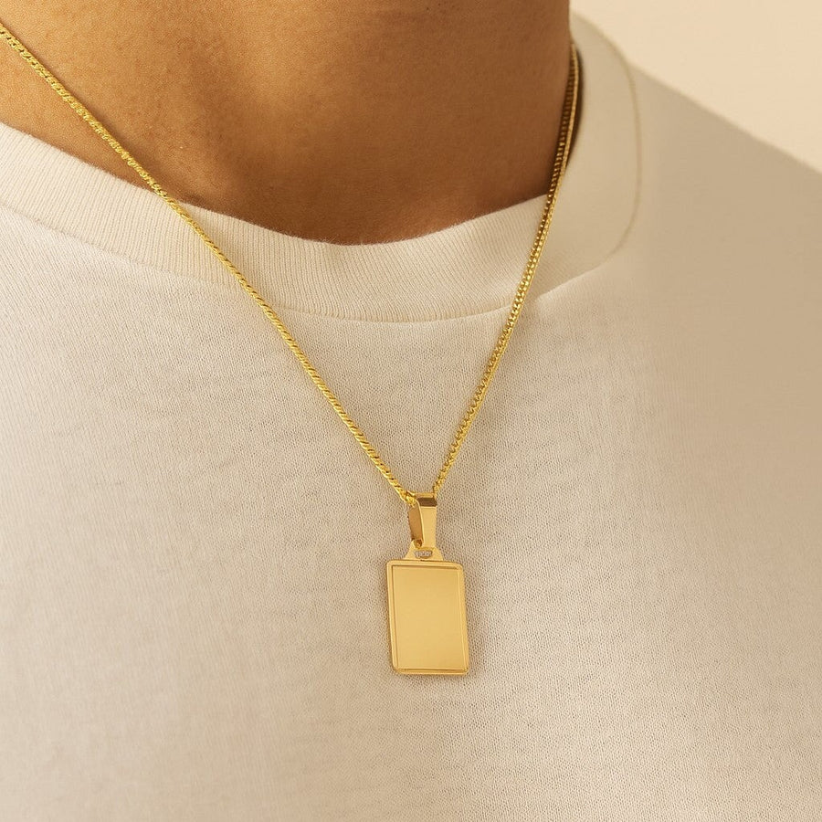 10KT Gold Military Army Tag Pendant Pendant Bijoux Signé Luxo Yellow Small: 24 mm X 17 mm Cursive