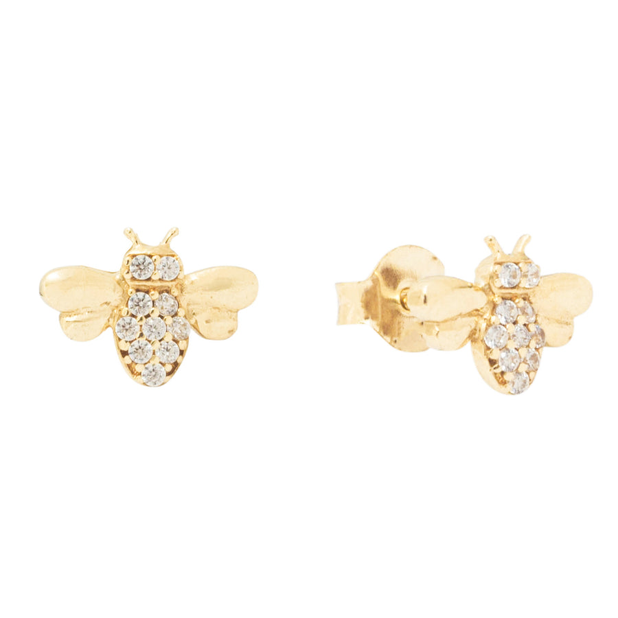 10KT Gold Mini Bee Studs 122 Earrings Bijoux Signé Luxo 