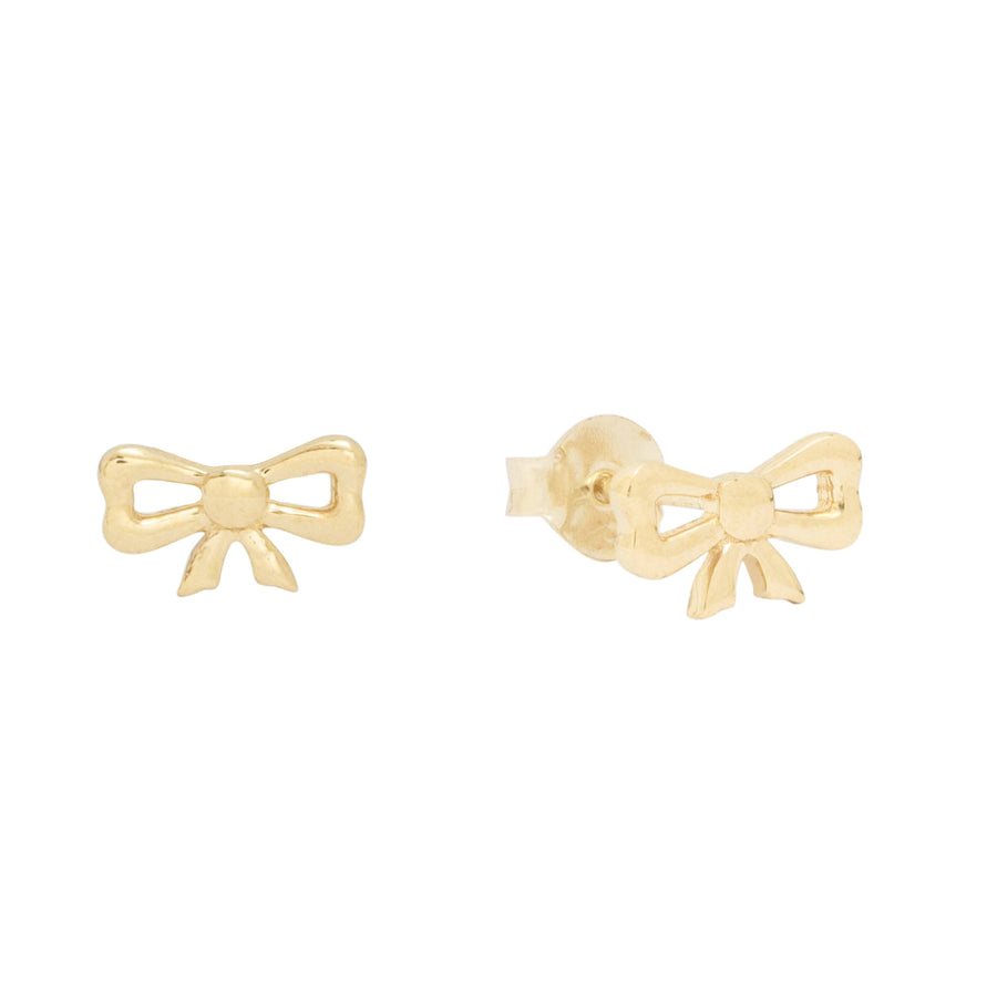 10KT Gold Mini Bow Studs 120 Earrings Bijoux Signé Luxo 