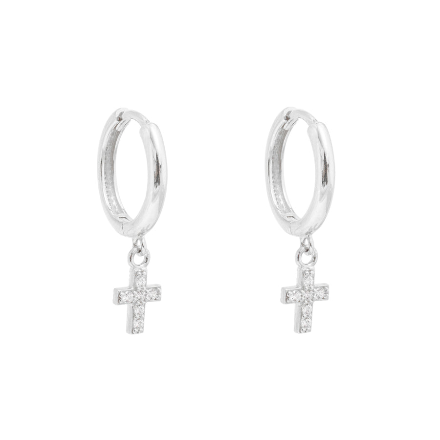 10KT Gold Mini Cross Dangling 126 Earrings Bijoux Signé Luxo White 