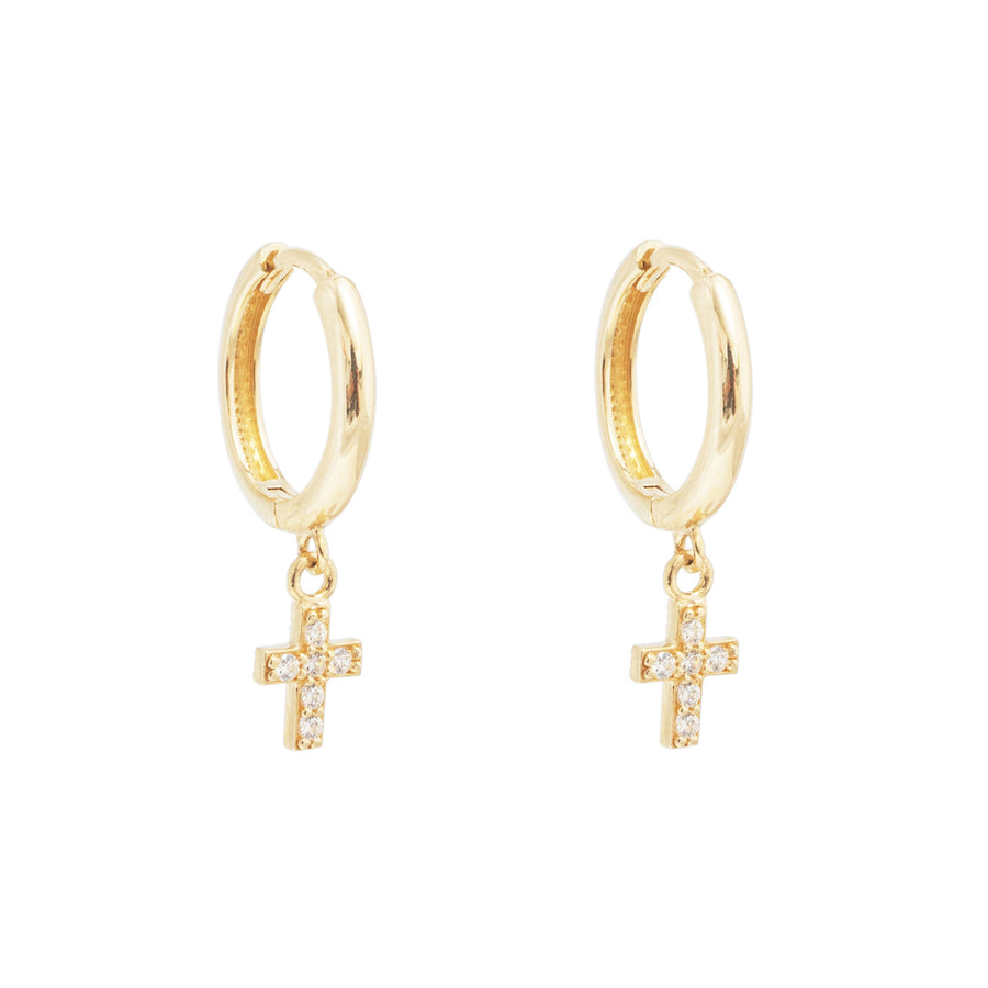 10KT Gold Mini Cross Dangling 126 Earrings Bijoux Signé Luxo Yellow 