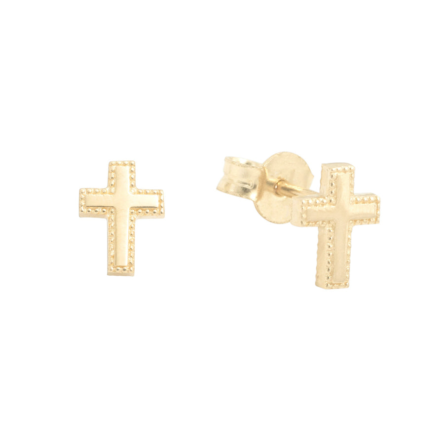 10KT Gold Mini Cross Studs 117 Earrings Bijoux Signé Luxo 