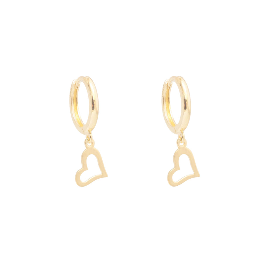 10KT Gold Mini Heart Dangling 129 Earrings Bijoux Signé Luxo Yellow 