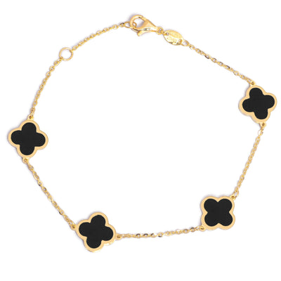 10KT Gold Mini Vintage Clover Black Onyx Bracelet
