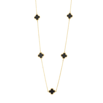10KT Gold Mini Vintage Clover Black Onyx by the yard Necklace