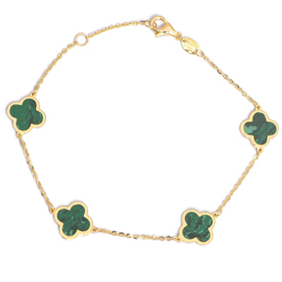 10KT Gold Mini Vintage Clover Malachite Bracelet
