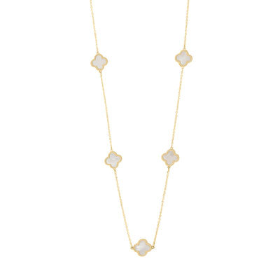 10KT Gold Mini Vintage Clover Mother of Pearl by the yard Necklace