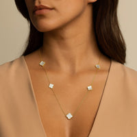 10KT Gold Mini Vintage Clover Mother of Pearl by the yard Necklace