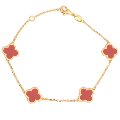 10KT Gold Mini Vintage Clover Red Carnelian Bracelet