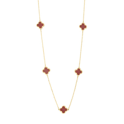 10KT Gold Mini Vintage Clover Red Carnelian by the yard Necklace