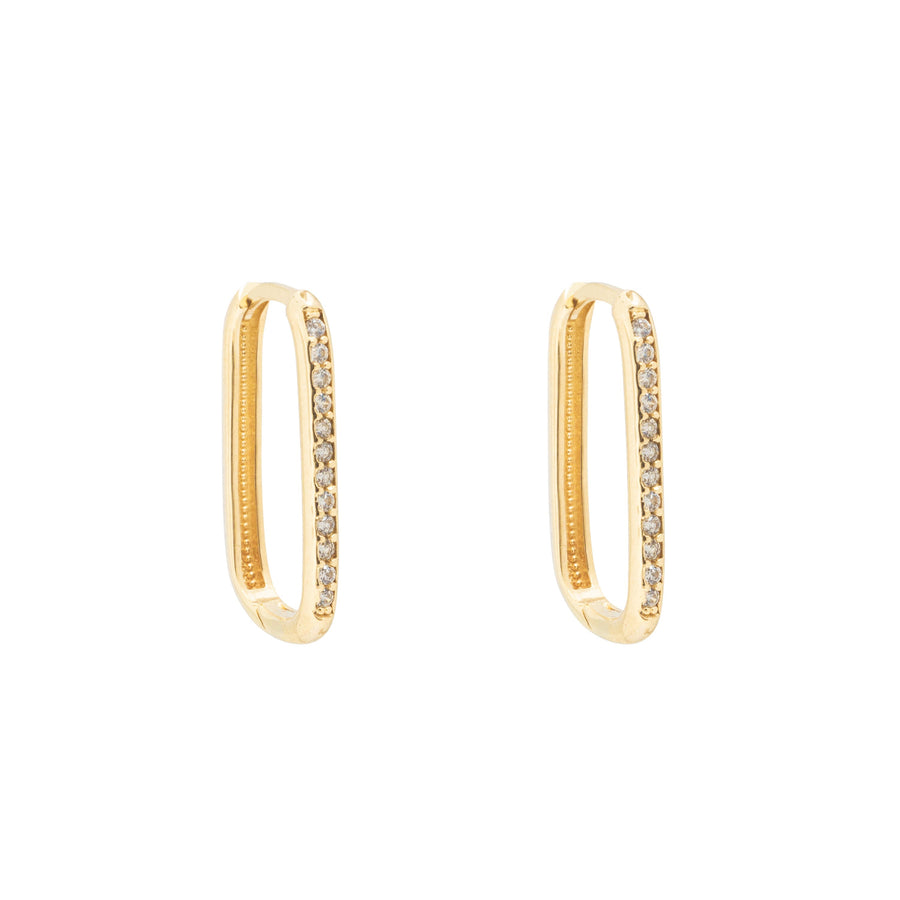 10KT Gold Pavé Rectangular Huggies 131 Earrings Bijoux Signé Luxo 