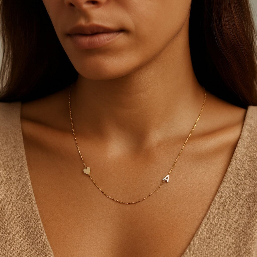 10KT Gold Personalized Single Initial Heart Necklace Necklace Bijoux Luxo A Pink 