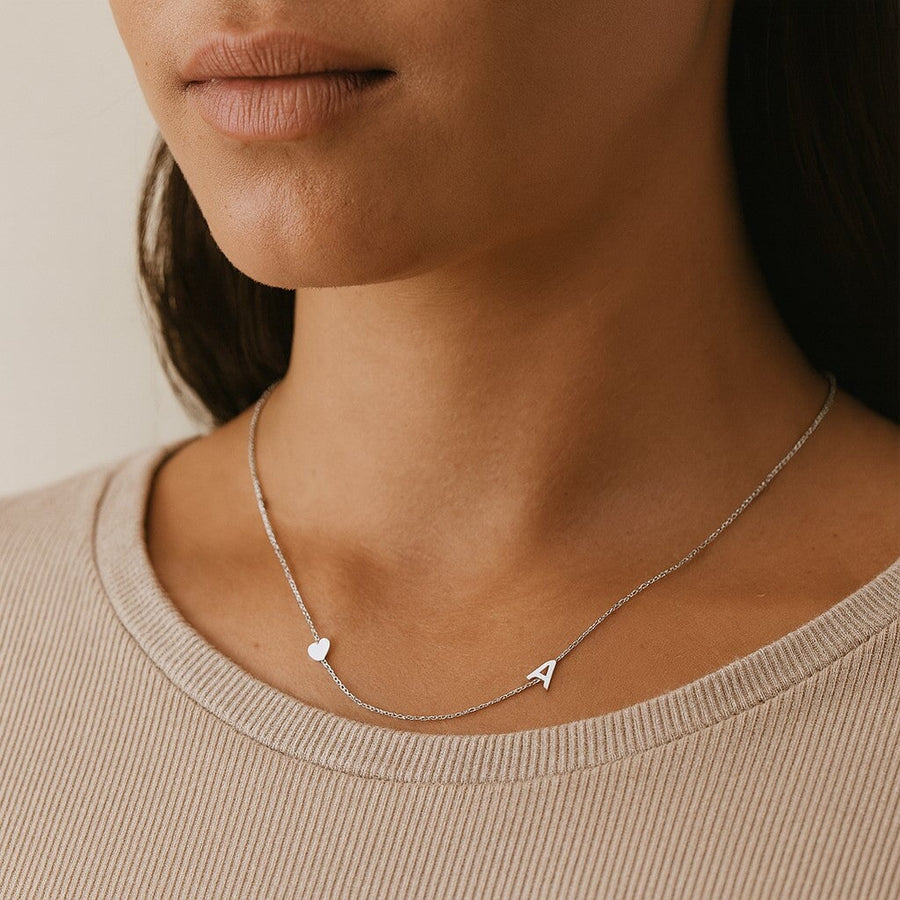 10KT Gold Personalized Single Initial Heart Necklace Necklace Bijoux Luxo A White 