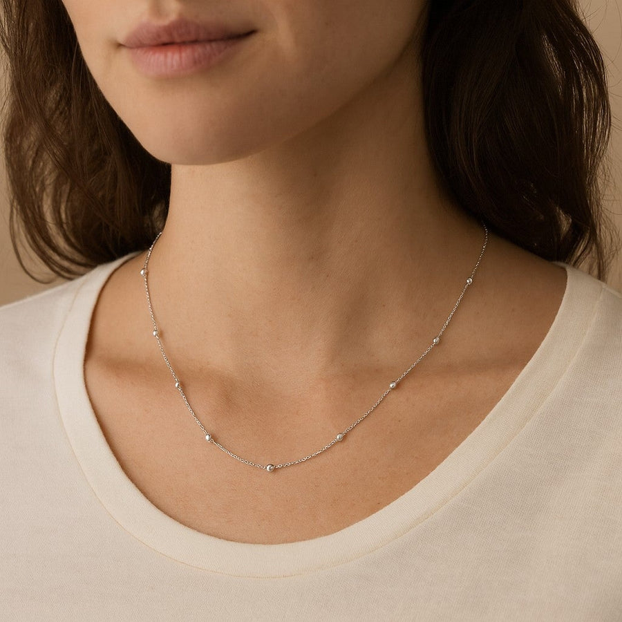 10KT Gold Rolo Beaded Necklace Necklace Bijoux Signé Luxo 