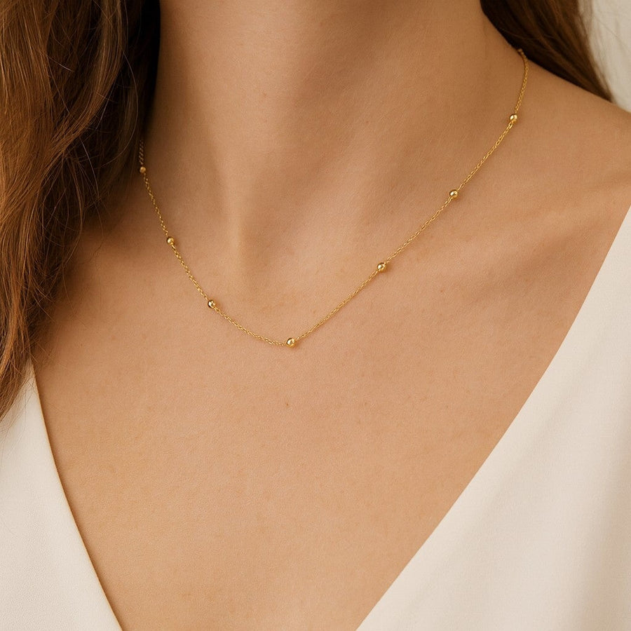 10KT Gold Rolo Beaded Necklace Necklace Bijoux Signé Luxo 