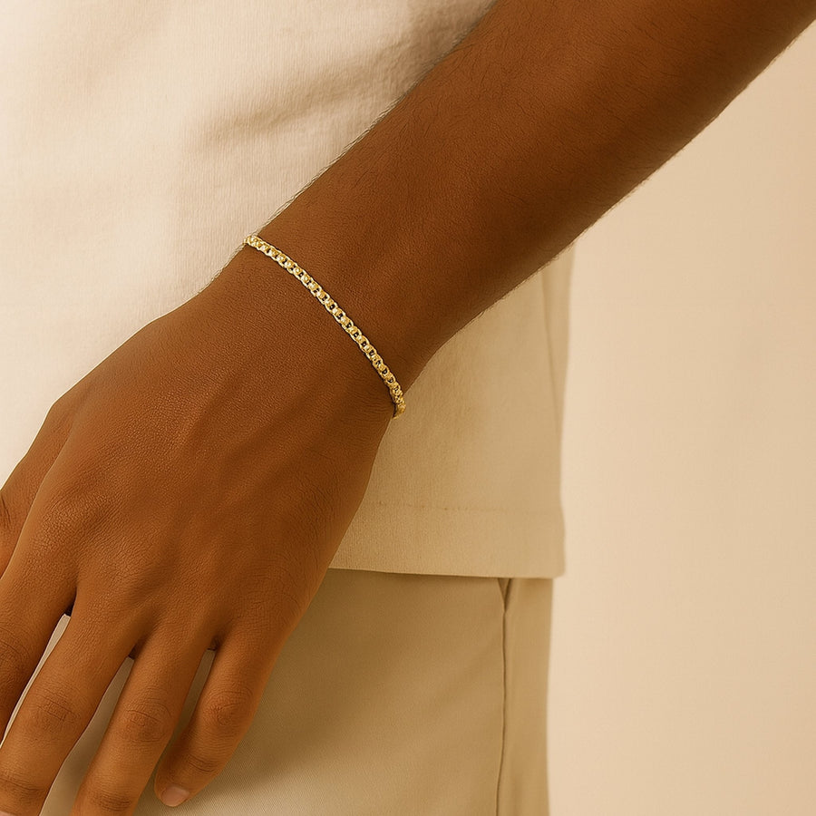 10KT Gold Round Box Bracelet Bracelet Bijoux Signé Luxo 