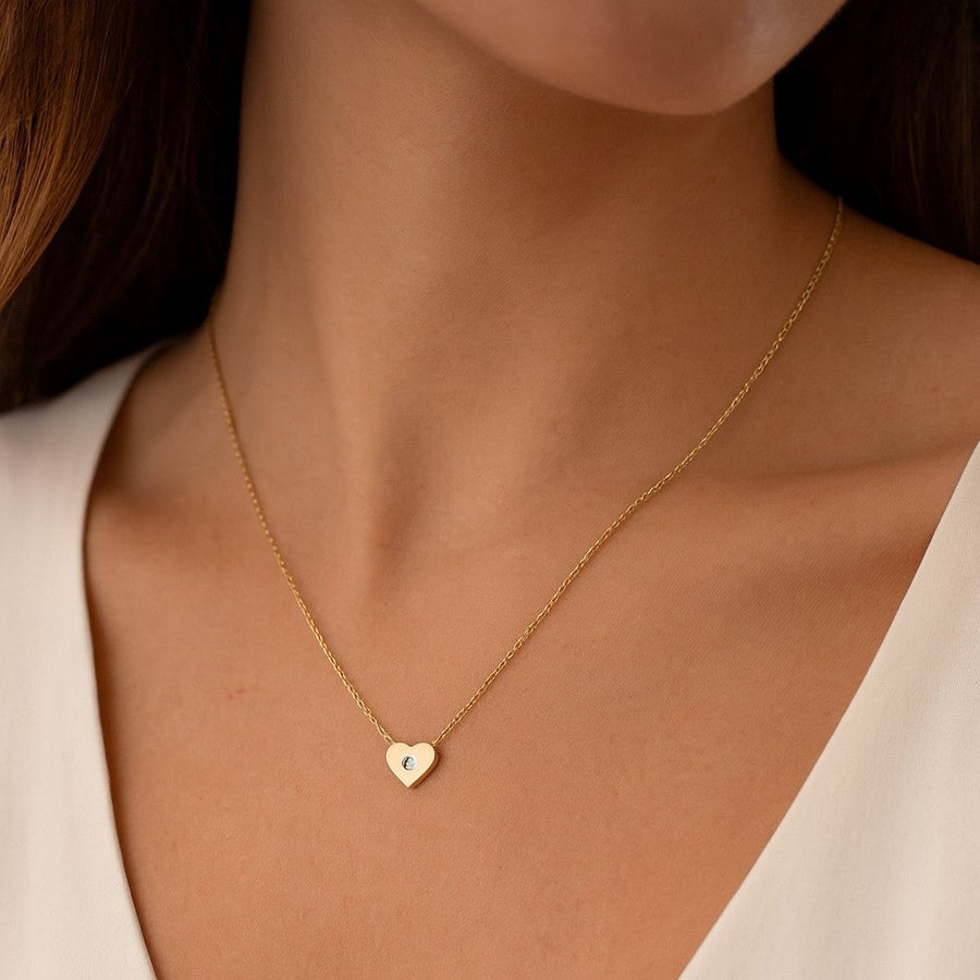 10KT Gold Single Cubic Heart Necklace Necklace Bijoux Signé Luxo Yellow 