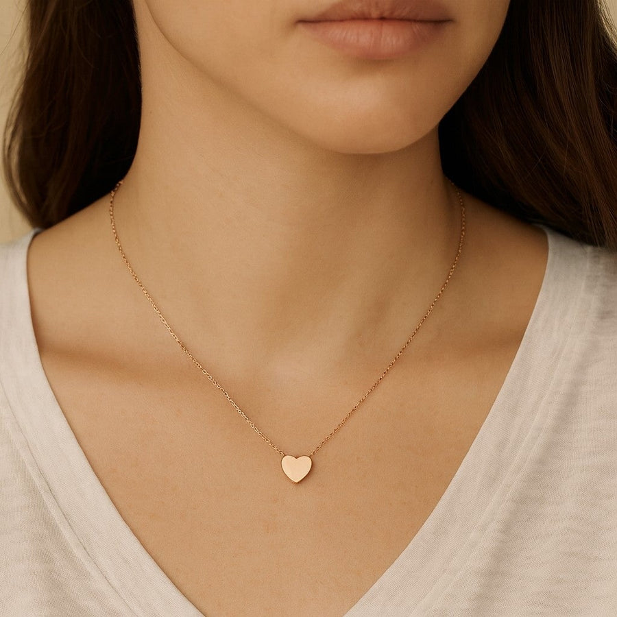 10KT Gold Single Heart Necklace Necklace Bijoux Signé Luxo Rose Gold 