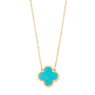 10KT Gold Single Vintage Clover Turquoise Necklace