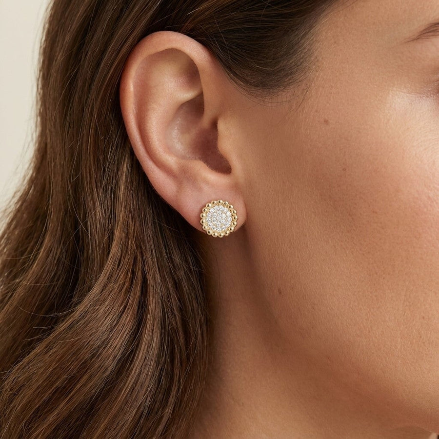 10KT Gold Sunshine Studs Earrings Bijoux Signé Luxo 