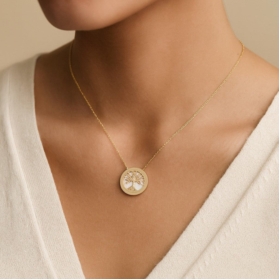 10KT Gold Tree Of Life Necklace Necklace Bijoux Signé Luxo 