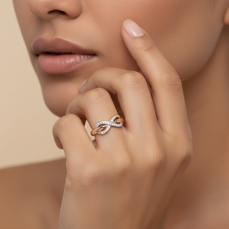 10KT Gold Tri Color Infinity Cubic Ring Ring Bijoux Signé Luxo 