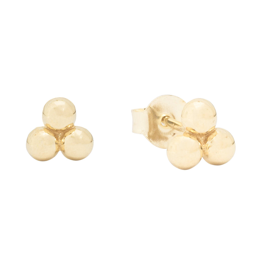 10KT Gold Trinity Ball Studs 114 Earrings Bijoux Signé Luxo Yellow 