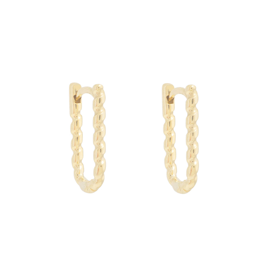 10KT Gold Twisted Rectangular Huggies 135 Earrings Bijoux Signé Luxo Yellow 