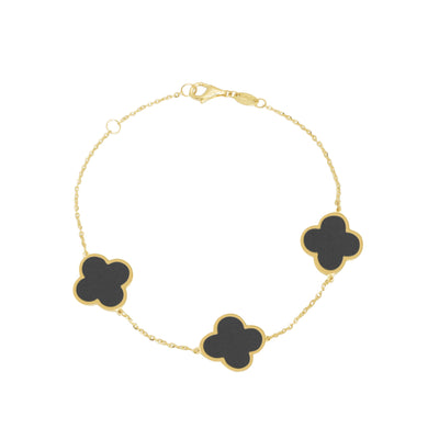 10KT Gold Vintage Clover Black Onyx Bracelet