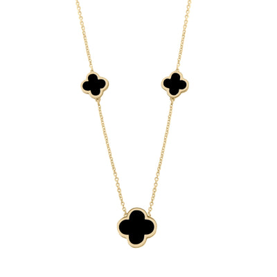 10KT Gold Vintage Clover Black Onyx Necklace