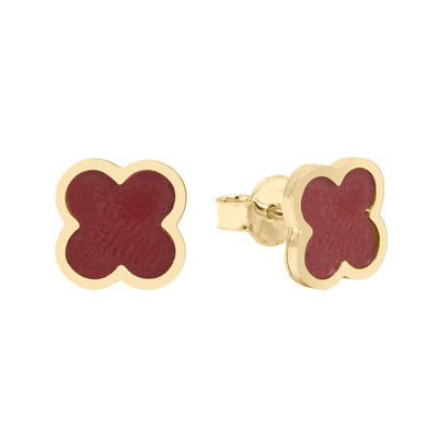 10KT Gold Vintage Clover Red Carnelian Studs