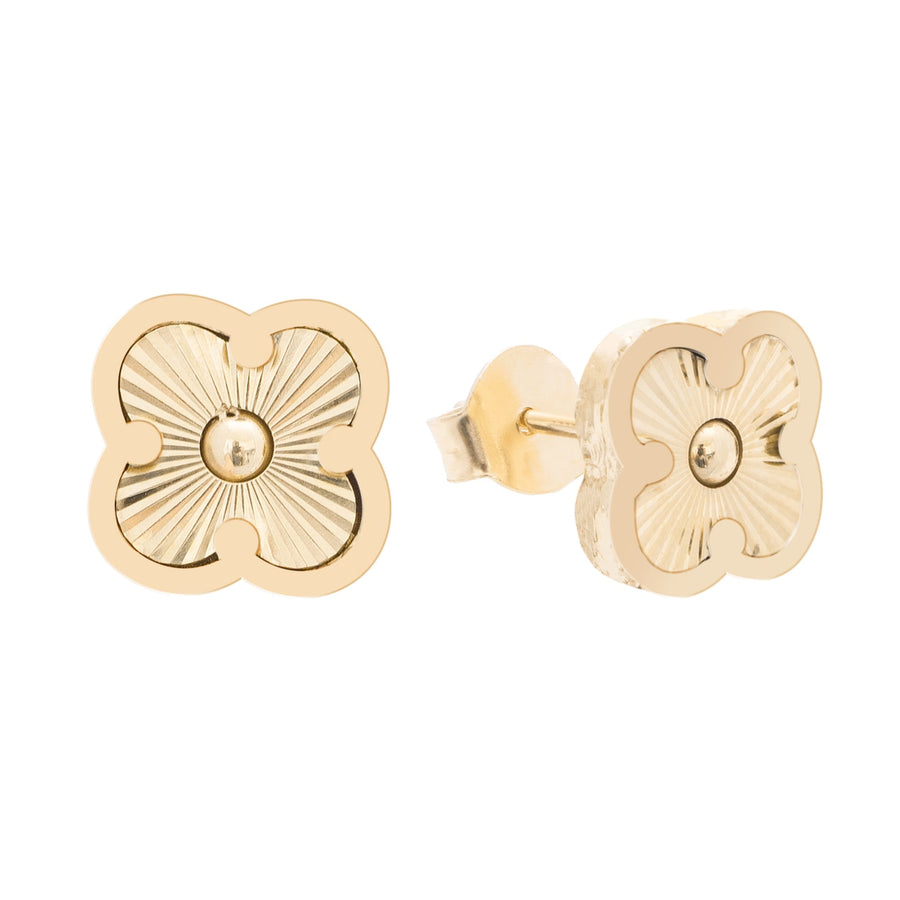 10KT Gold Vintage Clover Studs 103 Earrings Bijoux Signé Luxo 