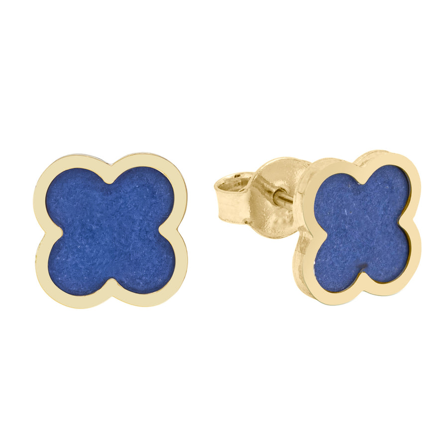 10KT Gold Vintage Clover Studs 109 Earrings Bijoux Signé Luxo Lapis 