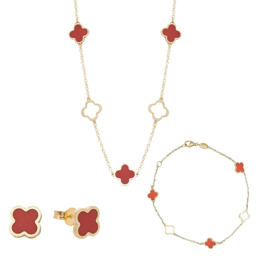 10KT Gold Vintage Red Carnelian Clover Necklace 047 Necklace Bijoux Signé Luxo 