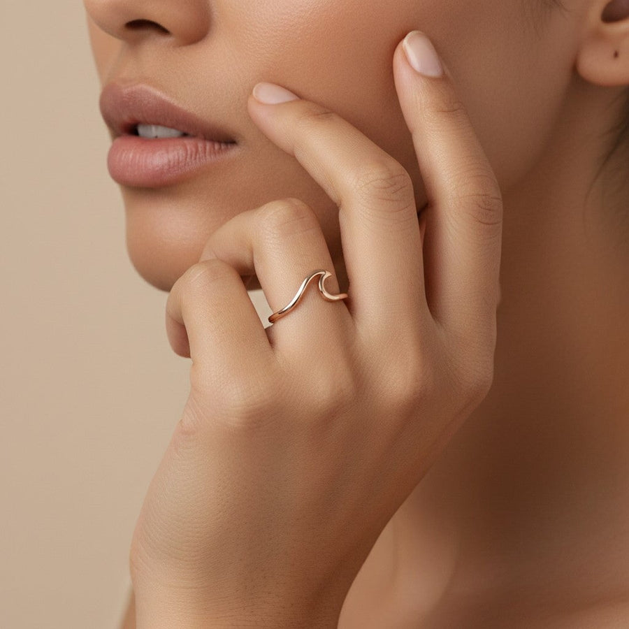 10KT Gold Wave Ring Ring Bijoux Signé Luxo 