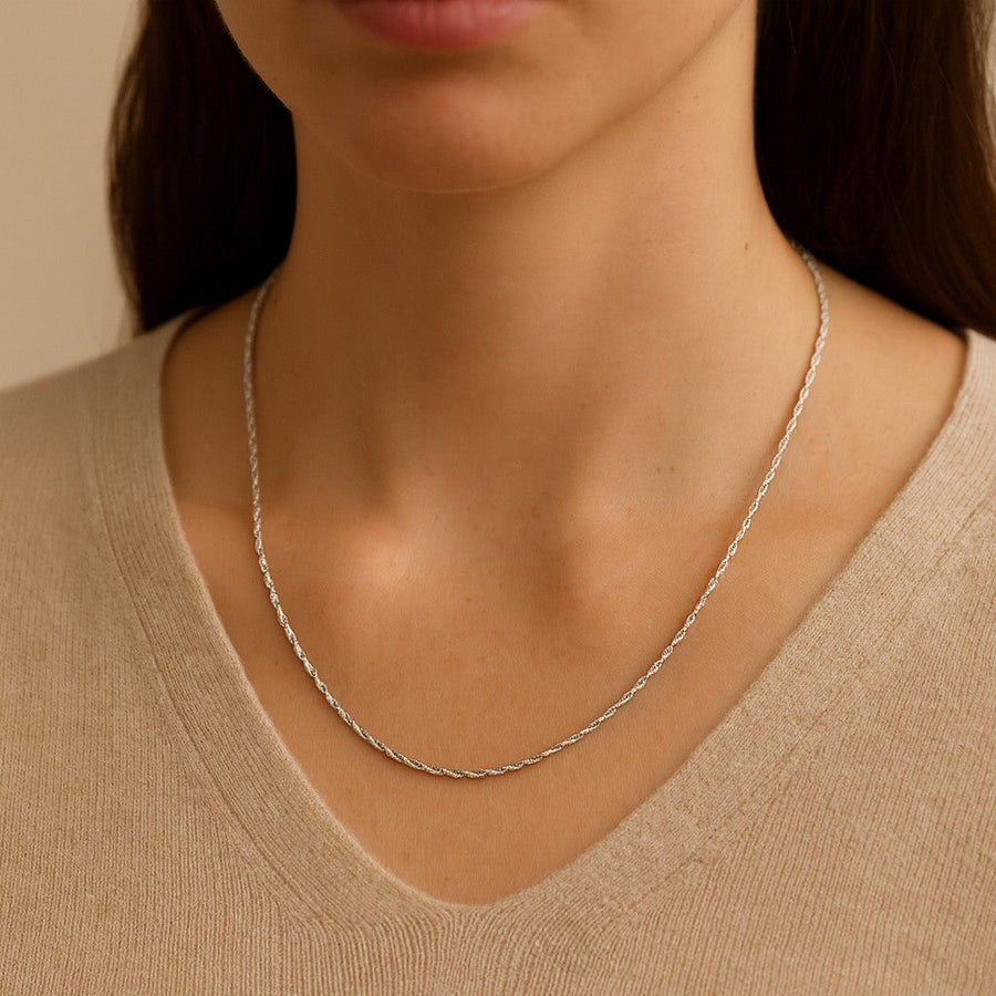 10KT White Gold Rope Chain Bijoux Signé Luxo 16" White 