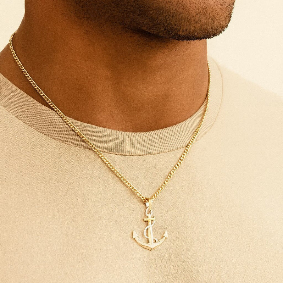10KT Yellow Gold Anchor Pendant Pendant Bijoux Signé Luxo 