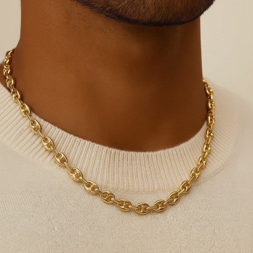 10KT Yellow Gold Coffee Bean Chain Necklace Bijoux Signé Luxo 22" 